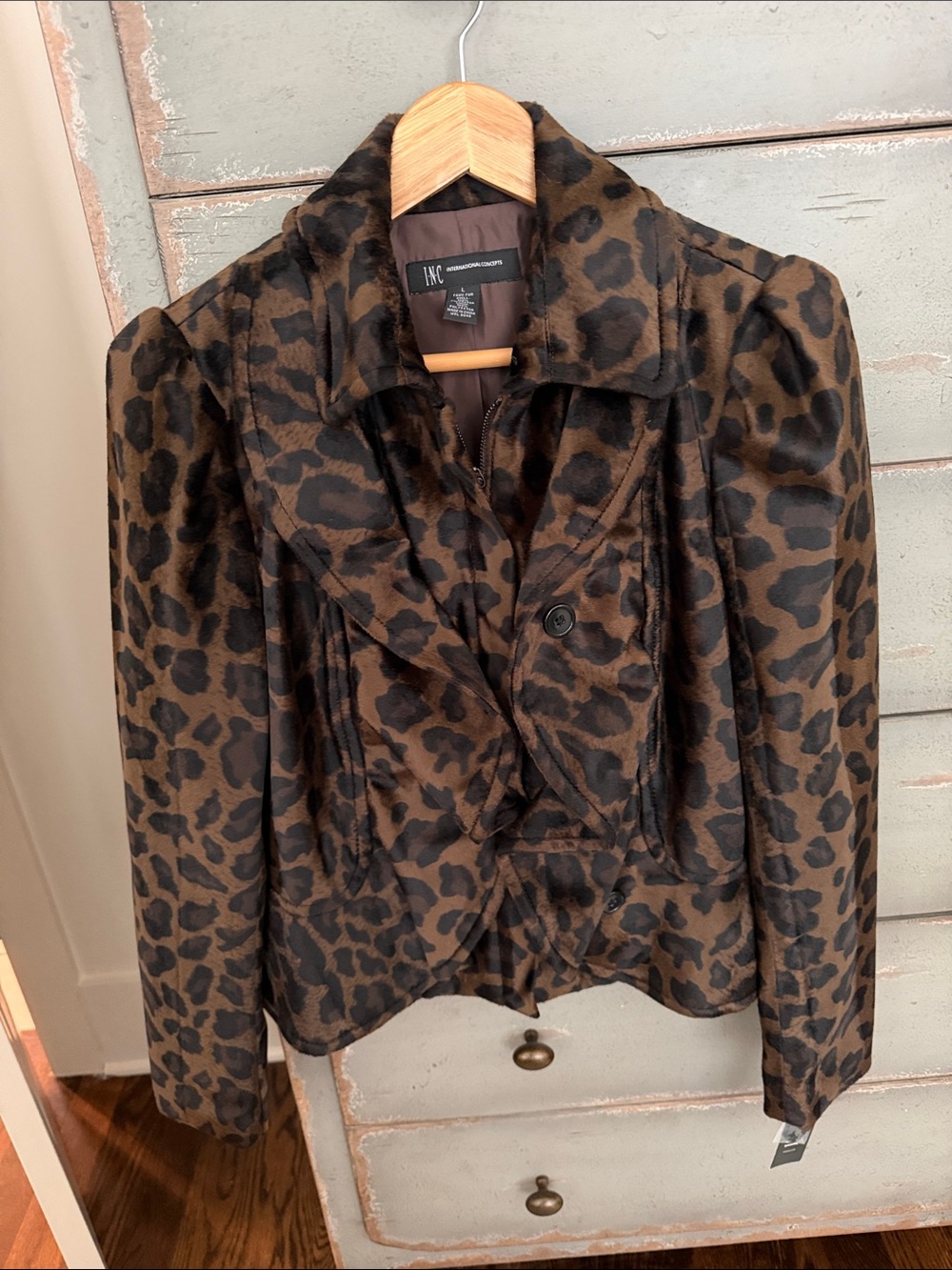 INC International Concepts Brown and Black Leopard Print Blazer